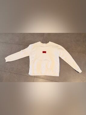 424 White Crewneck Sweatshirt with Red Chest Patch